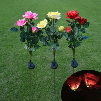 Ūdensizturīgs Saules Jauda 3 Rose Puķu LED Gaismas Dārza Āra Pagalmā Ceļš Parka Zāliena Lampu Mājas Puse Rotājumi