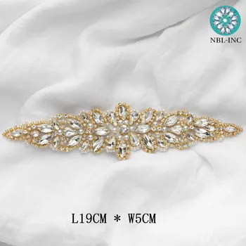 （1PC）Zelta un rožu zelts kristāla līgavas aplikācijas jostas kāzu kāzu kleitu piederumi WDD0974